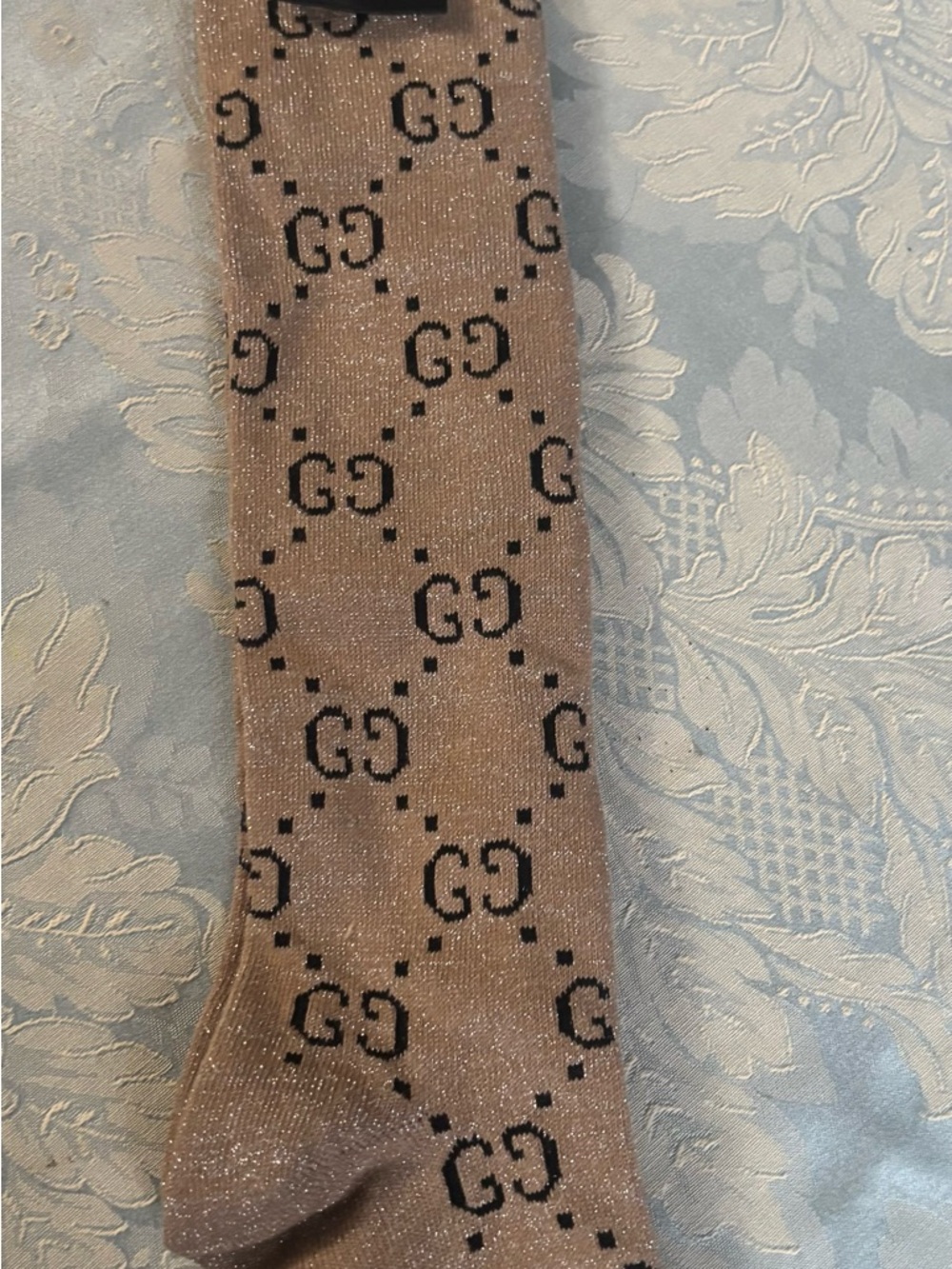 Gucci Brown Beige  Sparkle Logo Crew Socks - Picture 4 of 4
